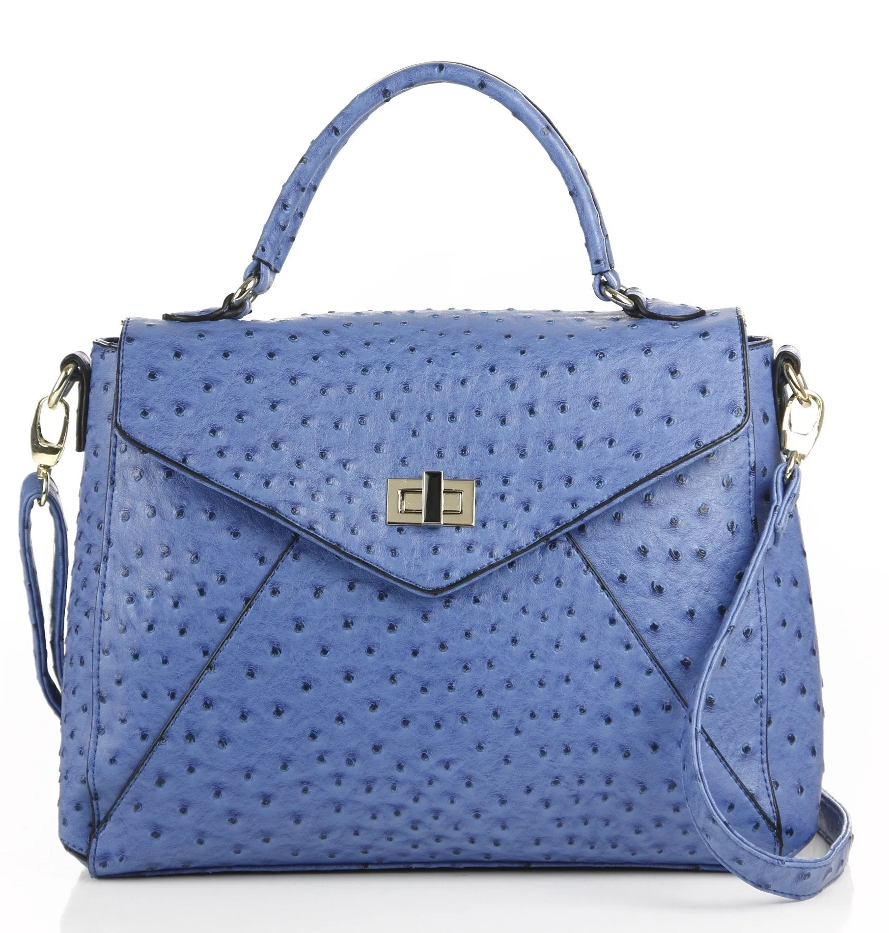 Ostrich Finish Envelope Satchel/Handbag - Blue