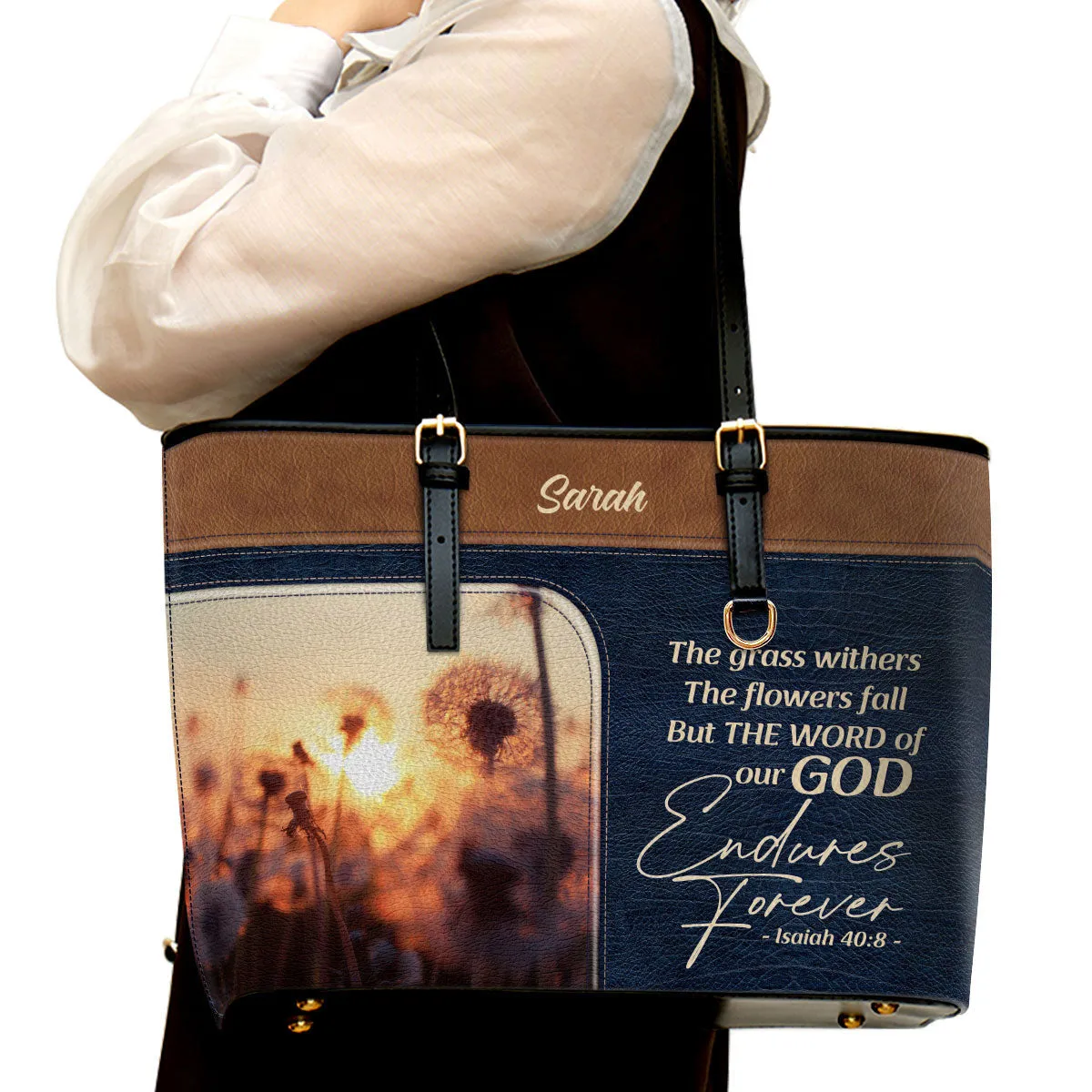 Personalized Large Leather Tote Bag The Word Of Our God Endures Forever - Spiritual Gifts For Christian Women