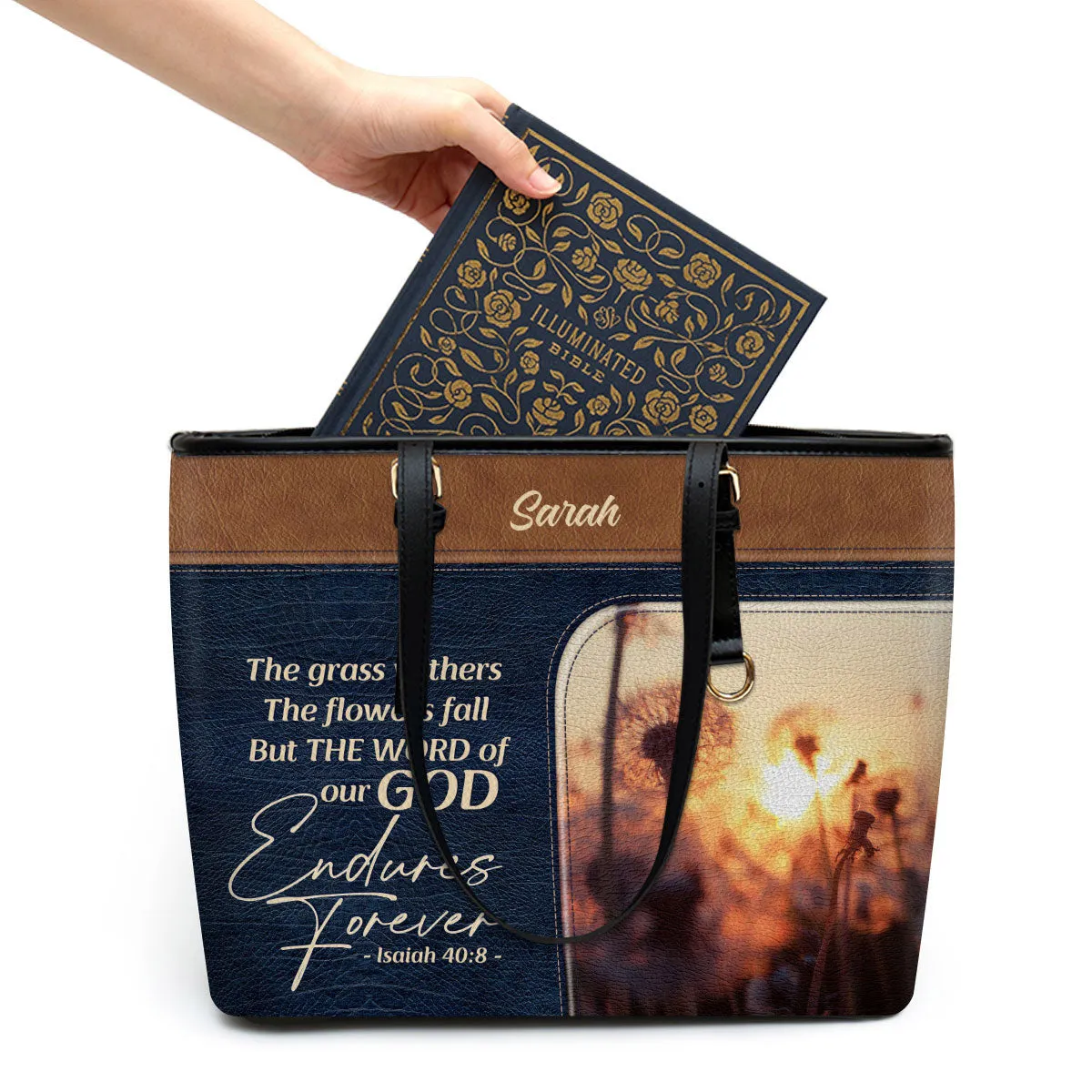 Personalized Large Leather Tote Bag The Word Of Our God Endures Forever - Spiritual Gifts For Christian Women