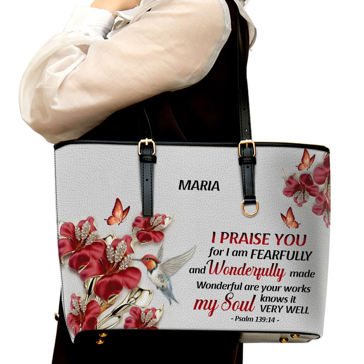 Personalized Large Leather Tote Bag Wonderful Are Your Works - Religious Gifts For Women Of God