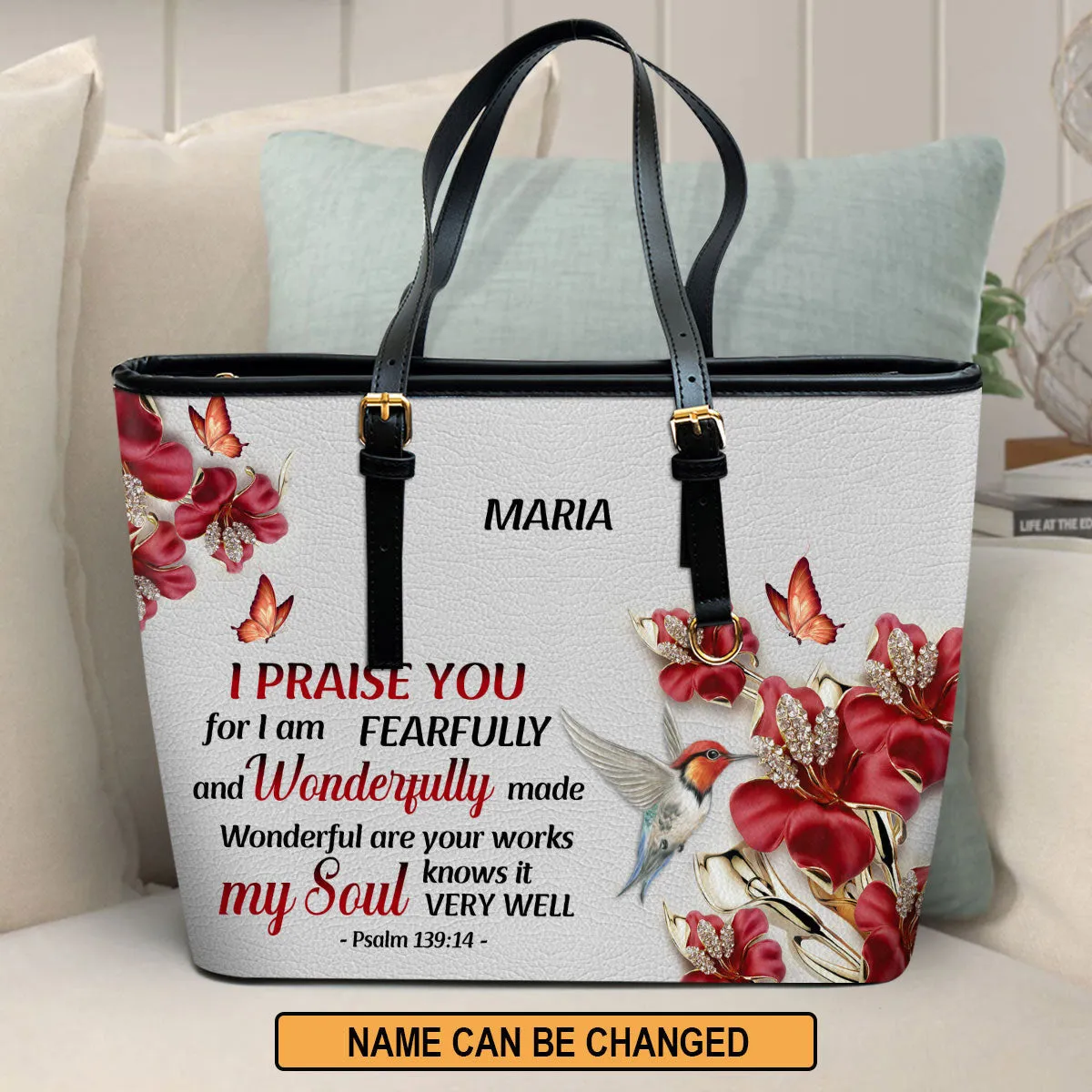 Personalized Large Leather Tote Bag Wonderful Are Your Works - Religious Gifts For Women Of God