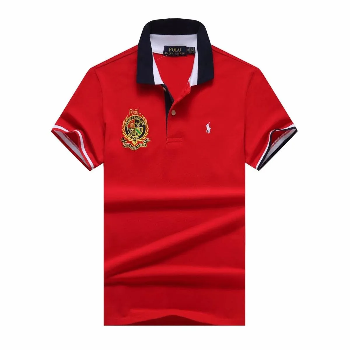 PRL Custom Fit Dual Toned Collar Premium Cotton Polo Shirt- Red