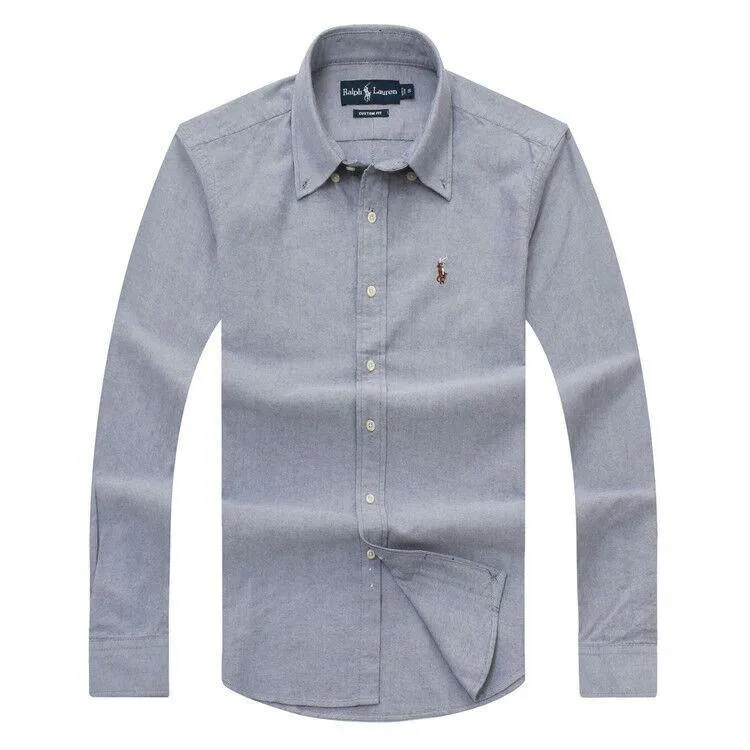 PRL Logo embroidered Button Down Chambray Shirt-Ash