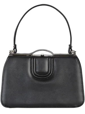 Retro Topstitched Decor Black Frame Handbag