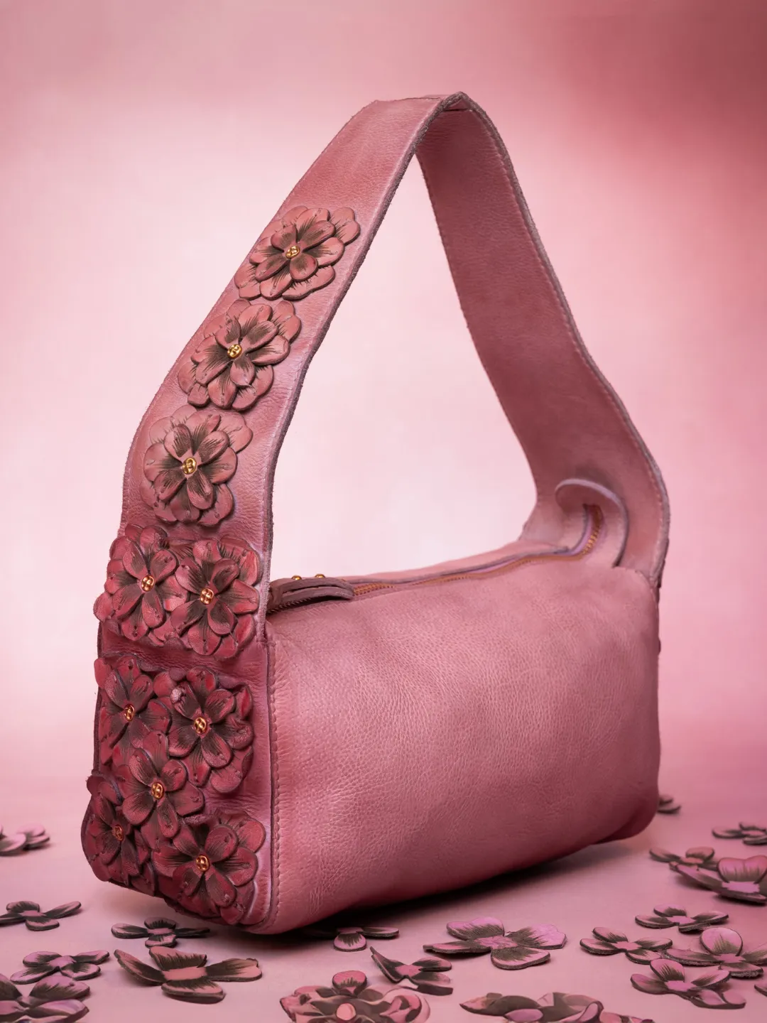 Roseate Charm: Elevate Your Look with Our Leather Shoulder Bag