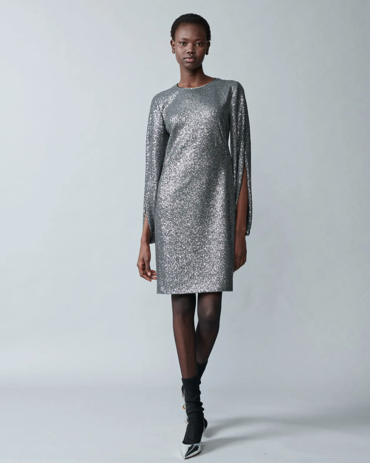 Sequin Cocktail Dress with Long Volume Sleeves