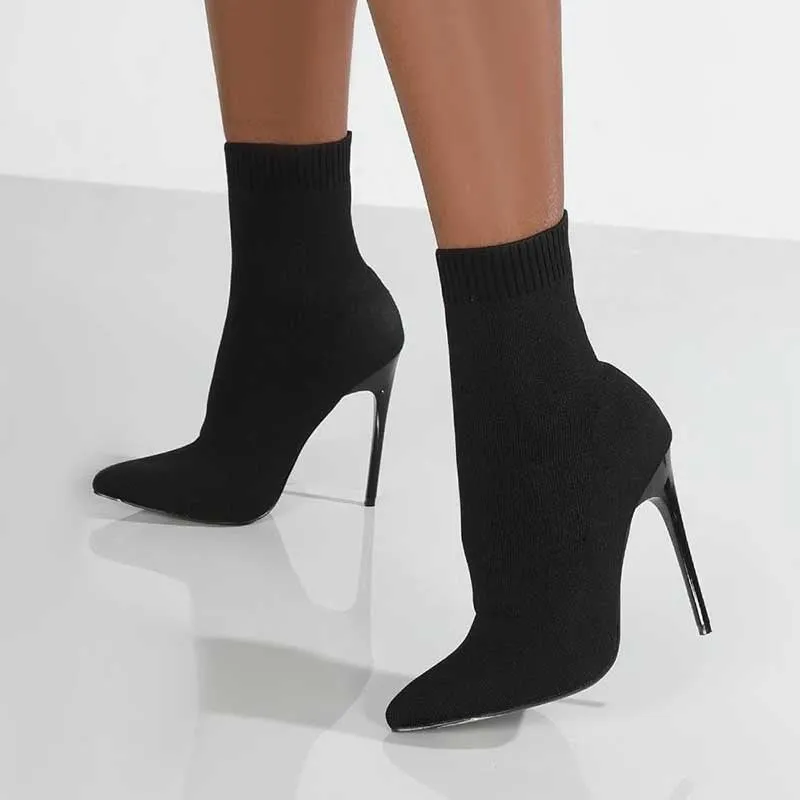 Stretch Pointed Toe Sock Booties Ankle Boots