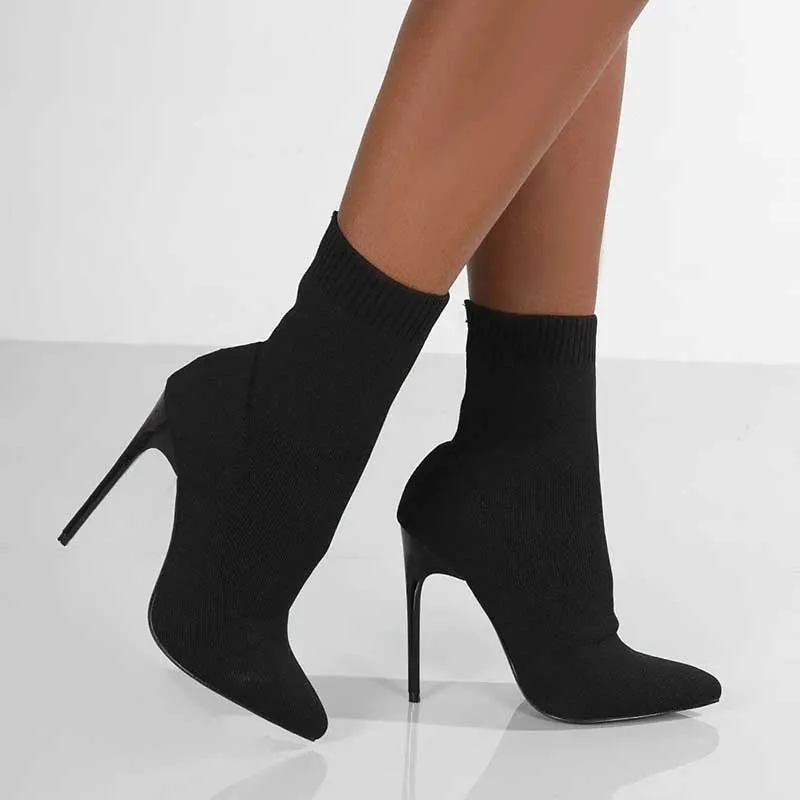 Stretch Pointed Toe Sock Booties Ankle Boots