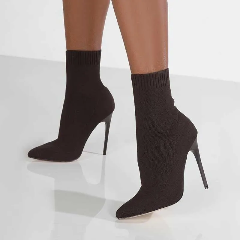 Stretch Pointed Toe Sock Booties Ankle Boots