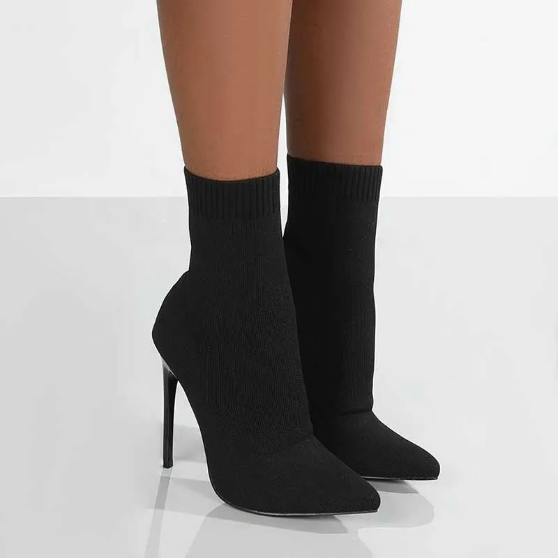 Stretch Pointed Toe Sock Booties Ankle Boots