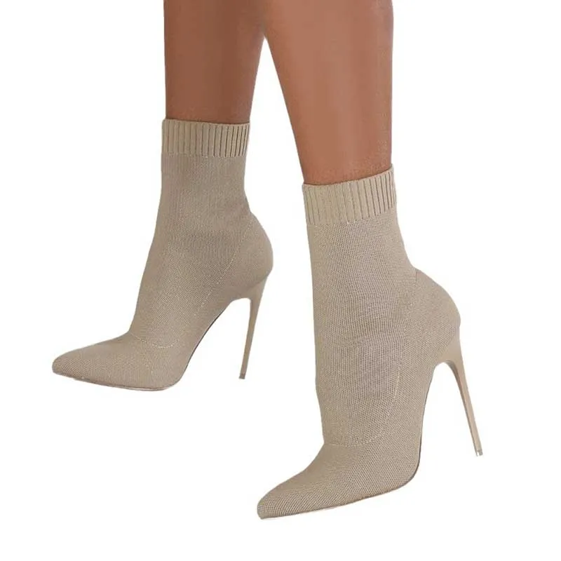 Stretch Pointed Toe Sock Booties Ankle Boots