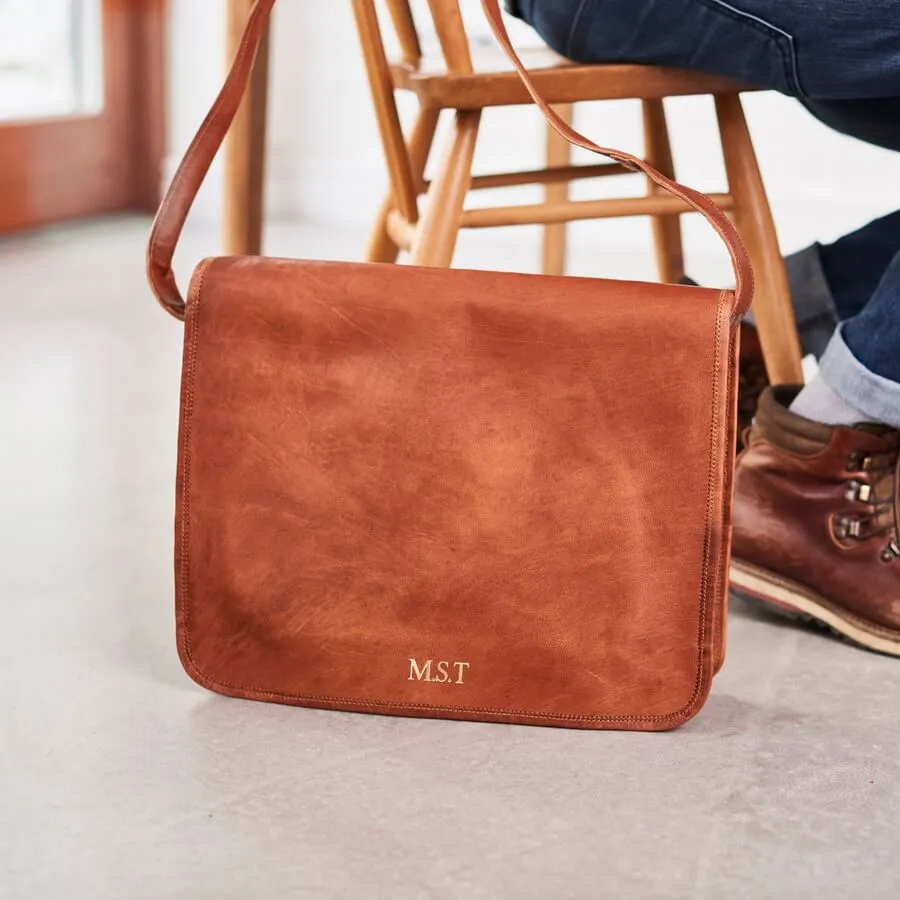 Tan Leather Messenger Bag