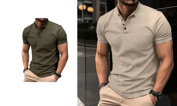 Trendy Henley Collar Polo Shirt