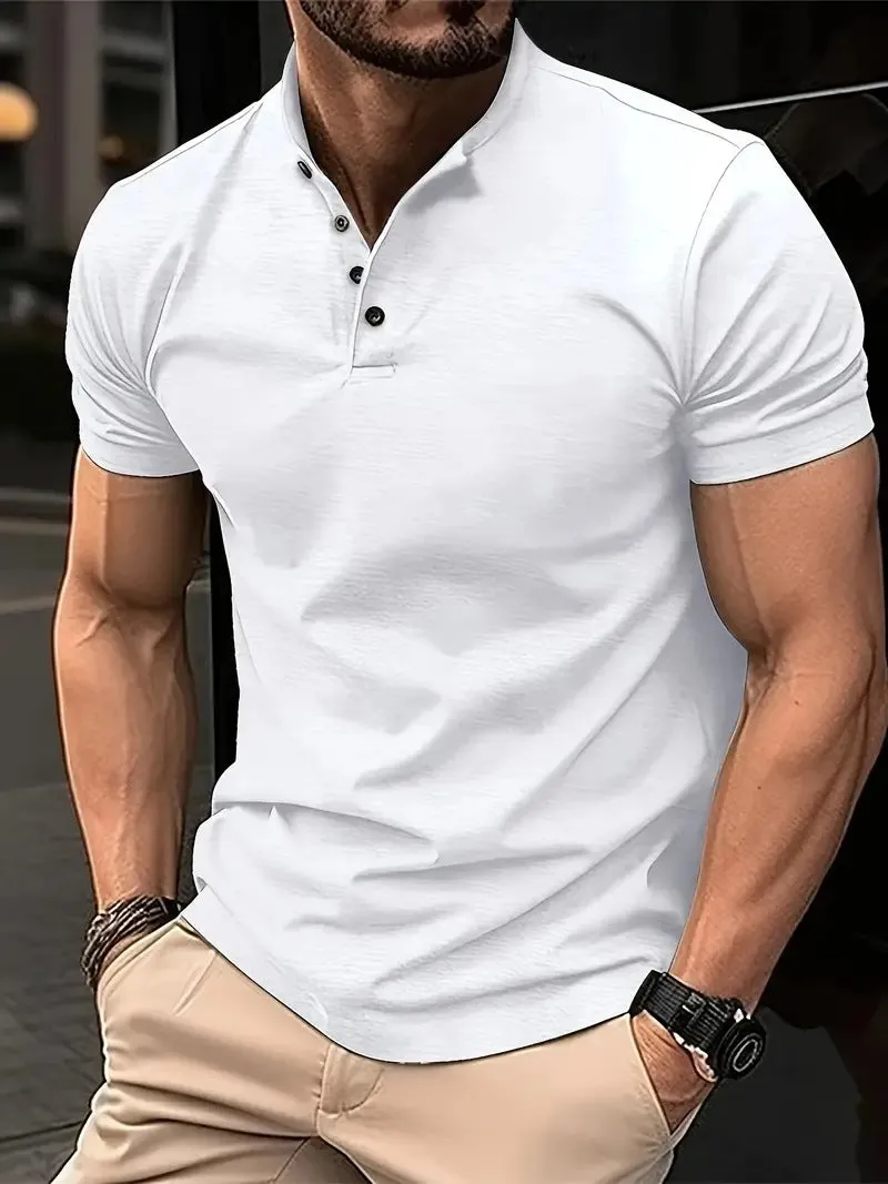 Trendy Henley Collar Polo Shirt