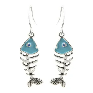 Turquoise & Silver Fish Bone Earrings