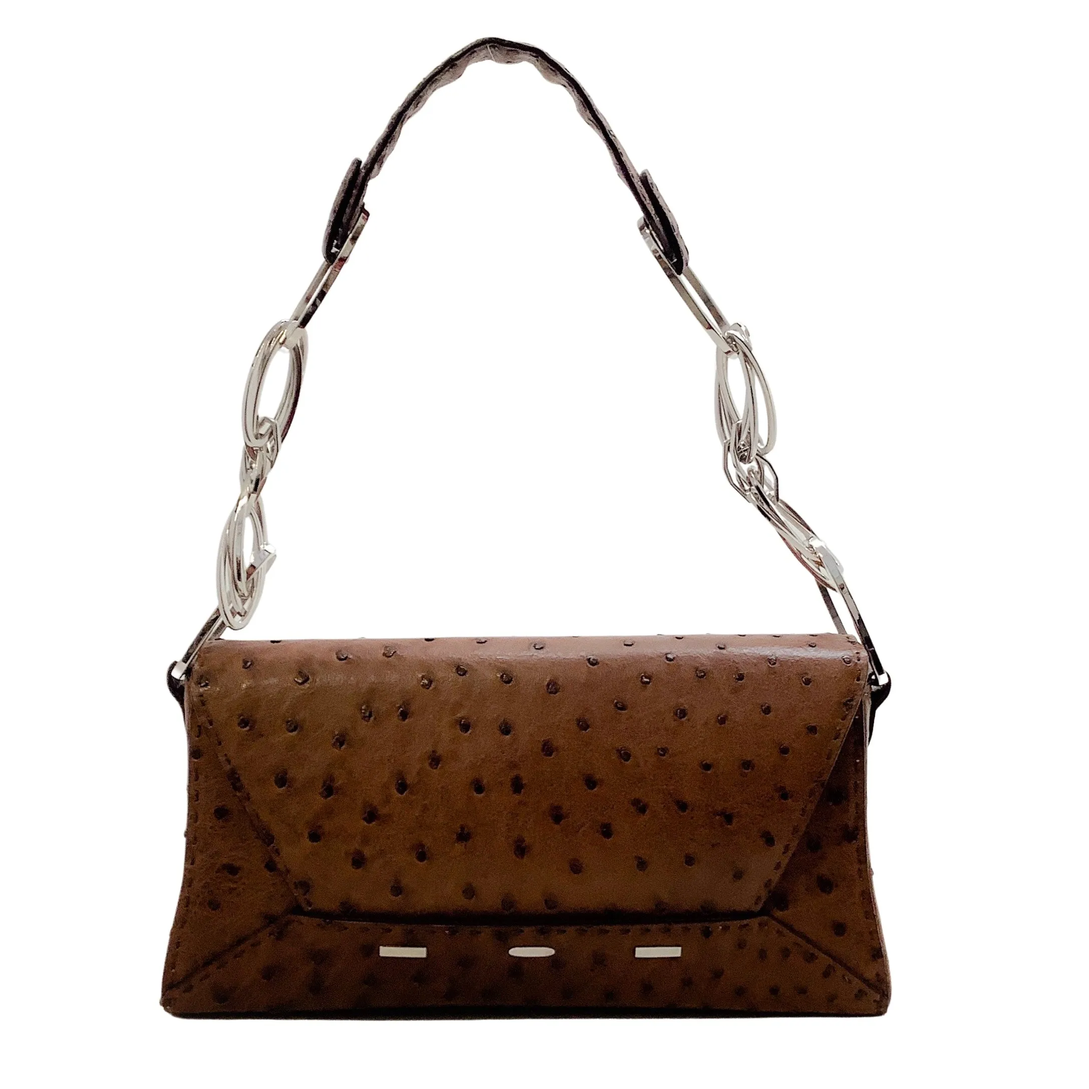 VBH Brown Ostrich Leather Manila Shift Shoulder Bag