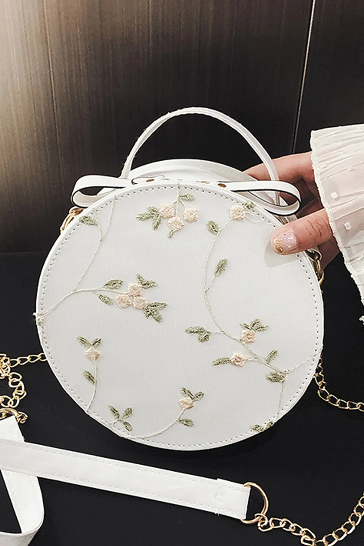 White Trendy Lace Round Bag - S22 - WHB0022