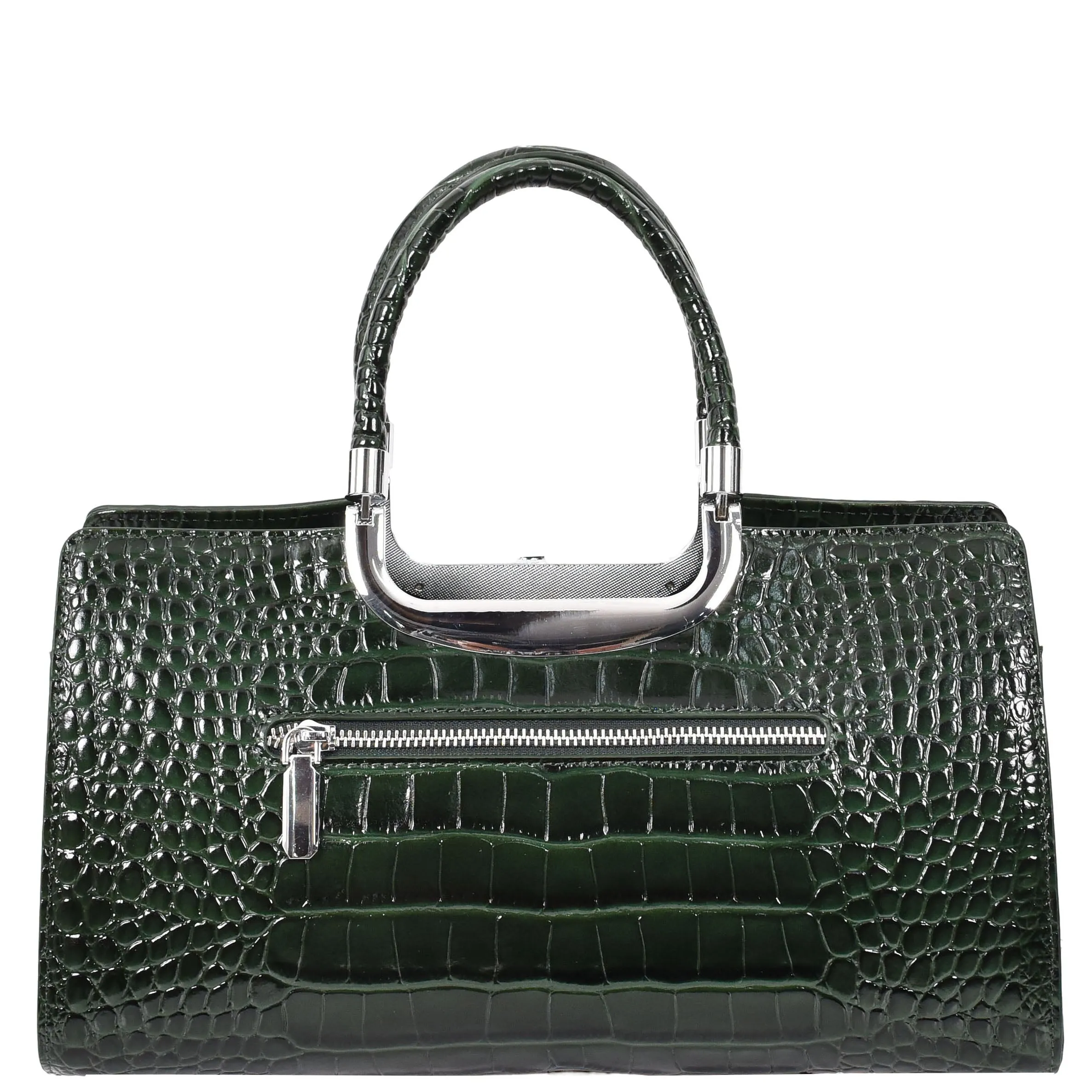 Womens Leather Handbag Croc-Print Casual Fashion Top Handle Tote Bag A880 Green