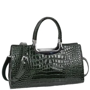 Womens Leather Handbag Croc-Print Casual Fashion Top Handle Tote Bag A880 Green